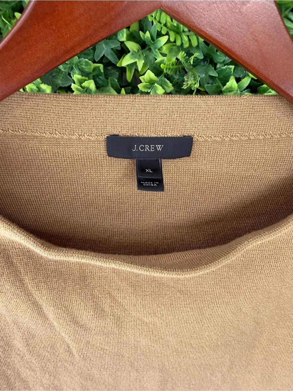 J.Crew XL Merino Wool Cotton Sweater Camel Tan Boatneck Quiet Luxury Classic